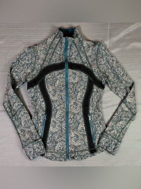 Lululemon Define Jacket Sz 8 Teal Floral Print Luon Zip Up Athletic Yoga Jacket
